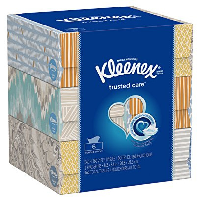 Kleenex Trusted Care Everyday Facial Tissues, Flat Box, 160 Tissues per Flat Box, 6 Packs