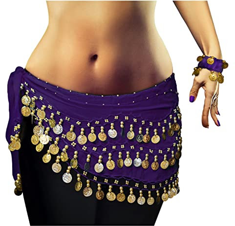 MBW Belly Dance Bauchtanz Kostüm lila Hüfttuch + ein paar Handketten Fasching Karneval Tanzaufführung