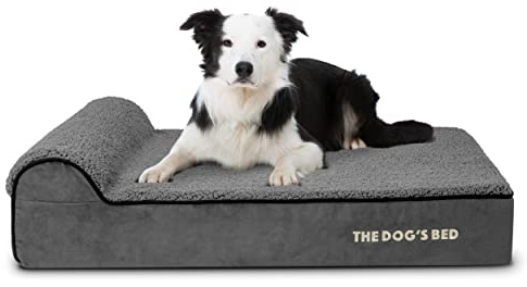 The Dog’s Bed – Orthopaedic Memory Foam Bed with Headrest, Waterproof Washable Cover, Anti-Slip Base, Calming Surface – CertiPUR-Certified Foam, Grey Plush, Large, 15cm Thick