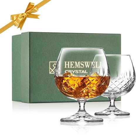 Hemswell Brandy Glasses Set of 2 - Cut Crystal Cognac Snifter with Satin Lined Gift Box 250ml - Wicklow Design