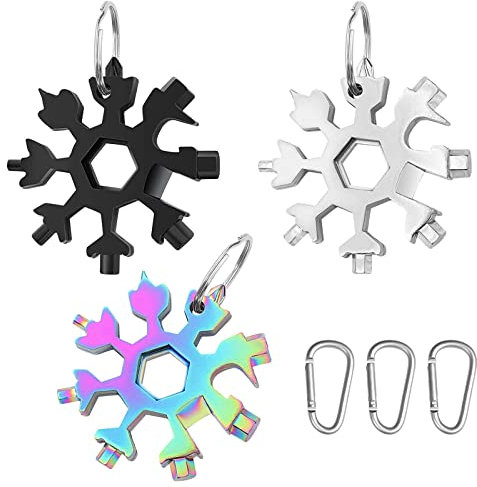 Tuofang 3 Pack 18-in-1 Schneeflocken Multi-Tool, Tragbarer Edelstahl Schneeflocke Flaschenöffner Schraubendreher, Geschenke für Männer, Handwerkzeuge ​für Outdoor-Abent für Papa, Mann