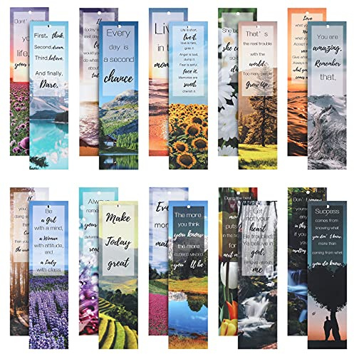 VETPW 20 st inspirerande bokmärken i papper, naturbokmärken set för bokälskare, dubbelsidiga bokmarkörer för män, kvinnor barn (15 x 4 cm, 20 stilar)