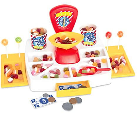 Casdon Pick and Mix Sweet Shop. Toy Sweet Shop Display Set with Working Scales, Cash Drawer, and Pretend Money. Suitable for Preschool Toys. Playset for Children Aged 3+