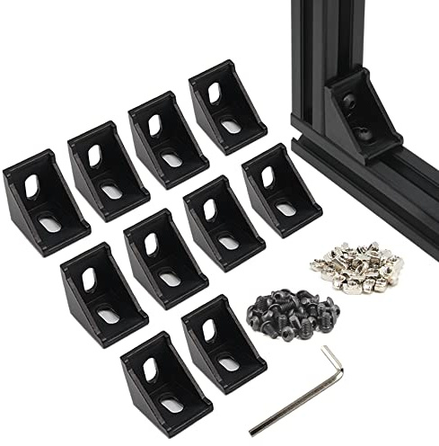 Yeebyee 3030 Staffa angolare ad angolo retto Tassello 2 fori con viti M6x10mm e dadi a T per scanalatura da 8 mm Profilo di estrusione in alluminio serie 3030, confezione da 10 pezzi (Nero-30Series)