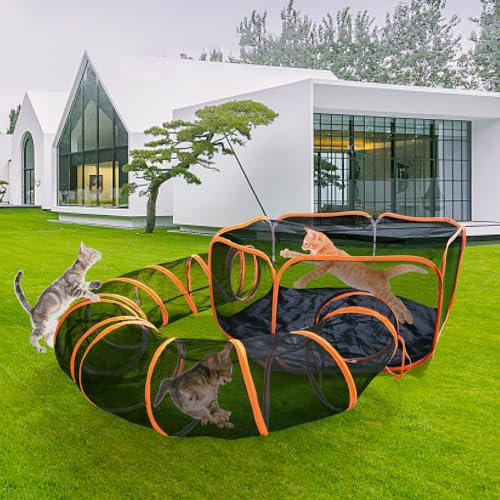 Homegroove Catio Outdoor Katze Gehäuse, tragbarer Kreis Katze Tunnel und Outdoor Katze Zelt für Katzen und kleine Tiere, Indoor Katze Laufgitter mit Tragetasche (Orange Color)
