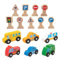 WOOMAX - Set 6 Fahrzeuge und 9 Verkehrszeichen, Symbolisches Spiel, Holzspielzeug FSC, Spielzeugautos, Bürgerdienst für Jungen und Mädchen, Empfohlen ab 18 Monaten (47214)