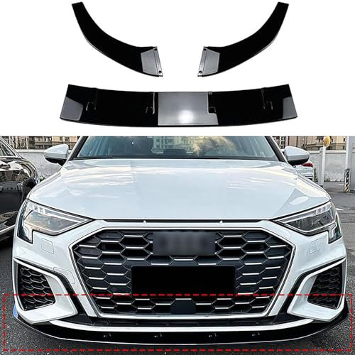 SEVOLY Voiture Spoiler Lèvre Pare-Chocs Avant pour Au-di A3 S3 8Y 2021 2022 2023, Becquets Avant Plaque Protection Diffuseur Séparateur Kits Carrosserie,Glossy Black
