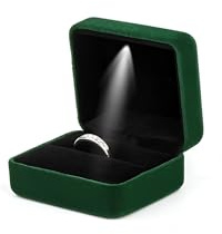 DELALO® Ringbox med LED-ljus – ringlåda ring sammet – ringlåda med LED-belysning – för förlovning, bröllop, bröllop (grön)