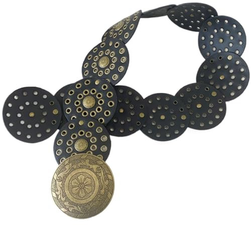 Breite Gürtel für Frauen 40in schwarzer Kreis Vintage Punk Boho Gürtel Chunky Taille Westleder Leder Cowgirl Belt Vintage Accessoires, Kreisgürtel