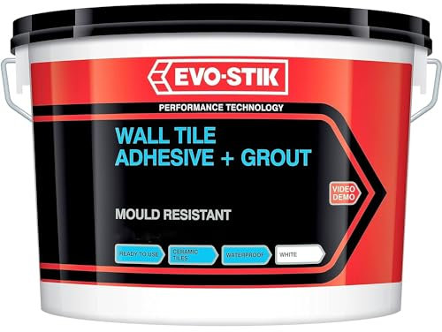 AMK® Evo Stik Wall Tile Adhesive Grout White 1L Mould Resistant Ready To Use Waterproof Ceramic Tiles Strong Hold DIY At Home