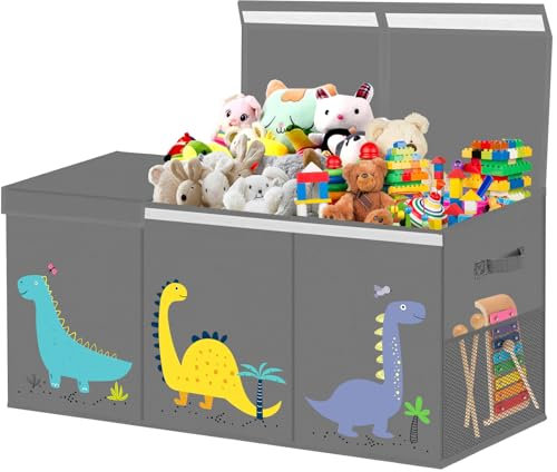 Extra Large Toy Box Storage for Boys Girls - Collapsible Toy Chest Organizer for Kids,Toy Bin Container with Lid and Handles for Clothes,Blanket,Nursery,Playroom,Bedroom,Stuffed Animals,Quilt (Grey)