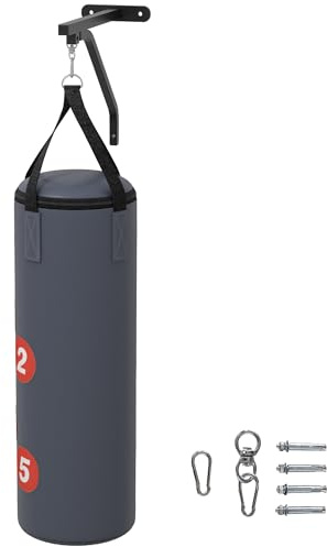 SPORTNOW Sac de Frappe Sac de Boxe Non rempli avec Support Mural, Sac Lourd avec Gants, Bandes pour Les Mains et Crochet pivotant à 360° - pour MMA, Kickboxing, karaté, entraînement à Domicile