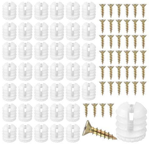 Juego de 40 tacos de plástico para reparación de bisagras de gabinete con tornillos integrados, tacos blancos para reparación e instalación de bisagras de puerta en baño y cocina