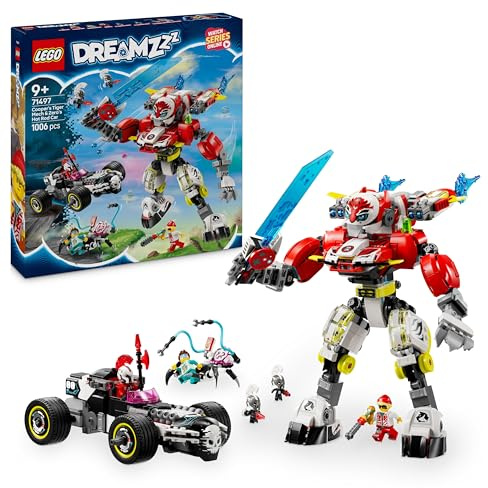 LEGO DREAMZzz Coopers tigerrobot och Zeros hot rod-bil Leksak för pojkar och flickor från 9 år, Lekset med leksaksrobot och minifigurer, Present från tv-serien 71497