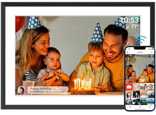 AKImart 32GB Digitaler Bilderrahmen WLAN 10,1 Zoll 1280x800 IPS LCD Touchscreen, Eingebauter 32GB Speicher Auto-Rotat Wandmontagefähig, Teilen Sie Momente sofort über Frameo App von überall
