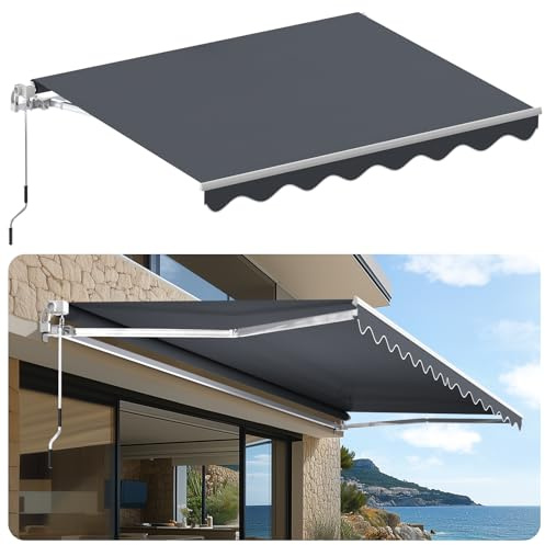 Tenda da Sole a Bracci Estensibili，Tenda da Sole a Morsetto，Pieghevole per Balcone con Manovella Manuale,Angolazione Regolabile，Protezione Solare，Impermeabile，Tettuccio Parasole，4x3M