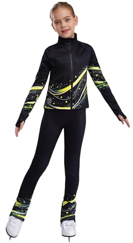 iiniim Ensemble De Patinage Artistique Enfant Fille Veste Et Pantalon Survêtement Polaire Chaud Tenue Gymnastique Jogging Sportwear Jaune Fluo 9-10 ans