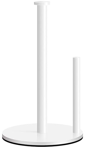 Paper Towel Holder Countertop, OBODING, White Kitchen Paper Towel Holder Stand for Kitchen and Bathroom Organization, Stainless Steel Paper Towel Holders for Standard and Large Rolls (White)