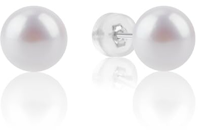 AAAAA+ 8-9mm White Pearl Stud Earrings, 925 Silver