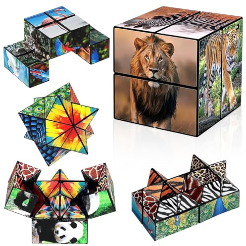 Cube-Magique 2 en 1 Motifs Animaux Speed-Cubes pour Enfants 3D- Puzzle-Cubes Décompression pour Garçons et Filles et Adultes Créatifs Cadeau
