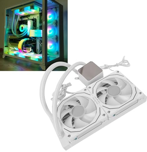 Asixxsix Vattenkylning CPU-kylare, ARGB Vätskekylare Passar för AM4 AM5 LGA1851/1700 Vätskefrys, 2,2 Tums LCD-skärm, Effektiv PWM-styrd Pump, ARGB-fläktar Ingår (WHITE)