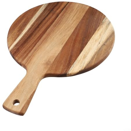 Tabla de servir pizza de madera, tabla de cortar redonda de acacia de 16 pulgadas con asa para bandeja de pan de queso, bandeja de cocina rústica, cáscara de madera