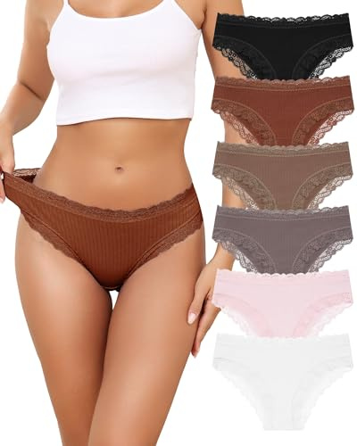 Levao Culotte Femme Coton Slip Brésilien Dentelle Respirant Hipster Panties | Sexy Confortable sous-vêtements,Lot de 6,Taille Basse,Entrejambe en coton,Multipacks S-XL,Lavable en machine,Port quotidien