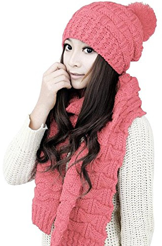 AISHNE Winter Hat Scarf Suit For Lady Women Girl Warm Knitted Thicken Beanie Cap 1 Set