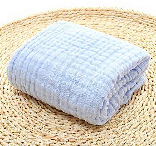 Naturer Kuscheldecke Babydecke Musselin Baumwolle Soft & Cozy Kinderdecke Kinderwagen Decke für Kinderwagen Babyschale Spucktücher 105x105cm Blau