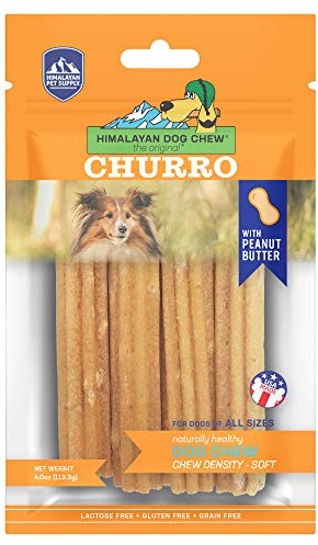 Himalayan Dog Chew Churro, Soft Yak Cheese Treat, Peanut Butter, 4 Sticks