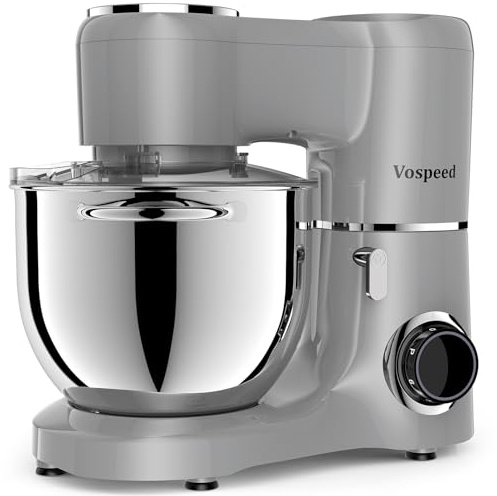 Vospeed Stand Mixer 8L Cake Mixer Electric Kitchen Food Mixer with Stainless Steel Bowl, Beater, Dough Hook, Whisk for Baking, Dishwasher Safe (Grey)