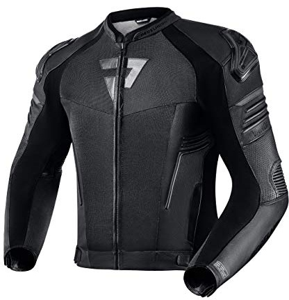 REBELHORN Vandal Air Giacca da moto in pelle di vacchetta per uomo Protezioni per gomiti e spalle Gilet Softshell Ventilazione Elementi riflettenti 7 tasche