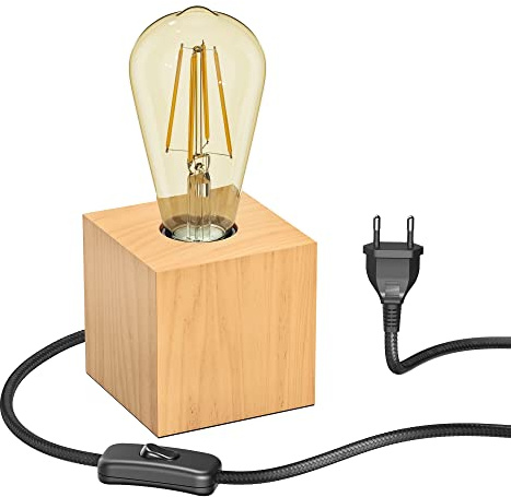 ledscom.de Bordslampa HITO, massivt trä, kantig, inkl. E27 LED Retro guld max. 814lm extra varm vit 3 nivåer