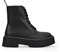 BOSANOVA Punk Militärstiefel aus veganem Leder mit gezackter Plattform und Schnürung bis zum oberen Ende, Reißverschluss, Damen-Schuhe, Schwarz , 39 EU
