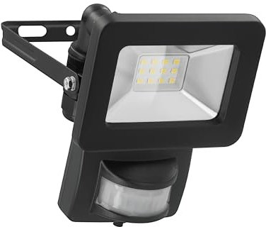 goobay 53877 - Faretto LED con sensore di movimento, 10 W, luce bianca neutra, 4000 K, 850 lumen, angolo di irradiazione 100 gradi, grado di protezione IP65, colore: Nero