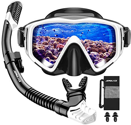 JEMULICE Schnorchelset Erwachsene, Schnorcheln Set mit Taucherbrille und Dry Schnorchel für Herren und Damen, Anti-Leck & Anti-Fog Tauchmaske aus Gehärtetem Glas für Tauchen, Schnorcheln und Schwimmen