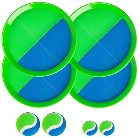 INPODAK Klettballspiel für Kinder ab 3 4 5 6, Kinder Klettspiel Ball mit 4 Fangscheiben und 4 Bällen, Fangen Kugelsatz ab 3 4 5 6 Jahren für Party