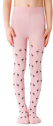 NOQ Children Thin Tights with Beautiful Print Girls Patterned Pantyhose 40 DEN School Dance Ceremony Casual, Figo Cotton Candy 6-7 years (116-122)