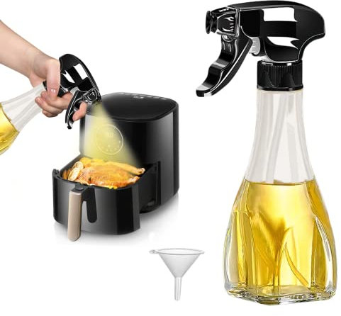 AHOUGER Upgraded Ölsprüher, 240ml Premium Öl Sprühflasche Ölflasche Glas Ölspray Essig Spritzer Ölspender, Öl Spritzer Öl Mister für Air Fryer, Perfekt für BBQ, Backen, Salat (Schwarz)…