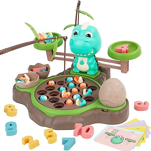 Forroby Juegos Magnéticos de Pesca 4 en 1, Juguetes Montessori con Juego de Equilibrio y Números de Aprendizaje,Juegos Educativos con 21 Peces 2 Cañas de Pescar 10 Tarjetas de Doble Cara de 3 años