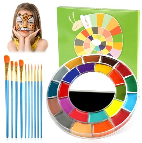 LOPHE Face Bodypainting Set, 25 Farben Gesichtsfarbe Kinderschminken Sicher und Ungiftig, Gesichtsfarbe Body Painting Öl mit 10 Bürsten，für Karnevalsschminke,Theaterschminke,Halloween,Party-Makeup