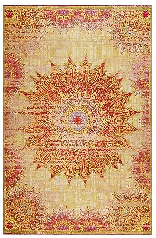 Wecon Home Moderner Kurzflor Teppich im Vintage Look für Wohnzimmer, Schlafzimmer oder Arbeitszimmer – Rooftop (160 x 230 cm, Gelb)