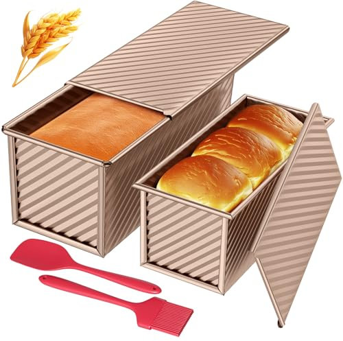JSCORES Set di 4 stampi antiaderenti per pane toast con coperchio, per pane e toast (oro rosa)