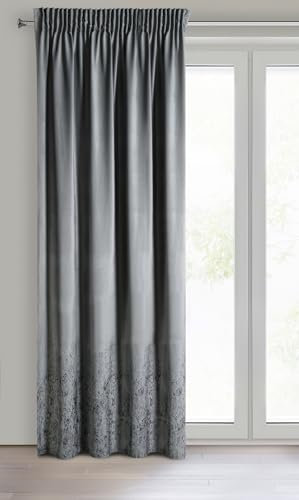 Eurofirany MIRELA Samtvorhang, Velvet Vorhang, mit Kräuselband -1 STK. Goldenes Muster, Verdunkelung, Glamour, eleganter Vorhang für Wohnzimmer, Schlafzimmer, 140x270 cm, Dunkelgrau