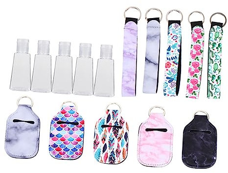 Baluue 5pcs Portable Travel Refillable Hand Bottle Set Keychain and Wrist Strap, Small Empty Travel Bottles for Outdoor and Daily Use, Random Color