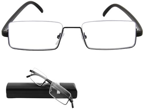 Occhiali da Lettura 1.5 per Uomo Donna, Occhiali Anti Luce Blu Half Frame con Custodia, Montatura Metallica Quadrata per Sport e Computer, Occhiali Vista Elegante Portatile per Leggere e Guardare
