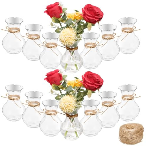 TANEMUDO 14 Pcs 5.7 Plastic Small Vases for Centerpieces Tiny Flower Bulb Plant Propagation Containers Plastic Bud Vases for Hyacinth and Avocado Growing for Wedding and Living Room Table Decorations