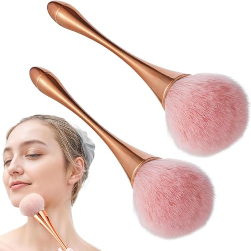 2 st inställning puderborste, stor puderborste ansikte sminkborste, rodnad blus-borste, enstaka puder sminkborste för daglig make-up, roséguld
