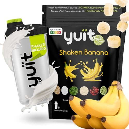YUIT - Batidos Sustitutivos de Comida con 31 vitaminas y Minerales + Probióticos - Batido Proteico con 35gr de proteínas - Comida Real y Natural - Batido dietético saciante (1 kg- Banana + SHAKER)