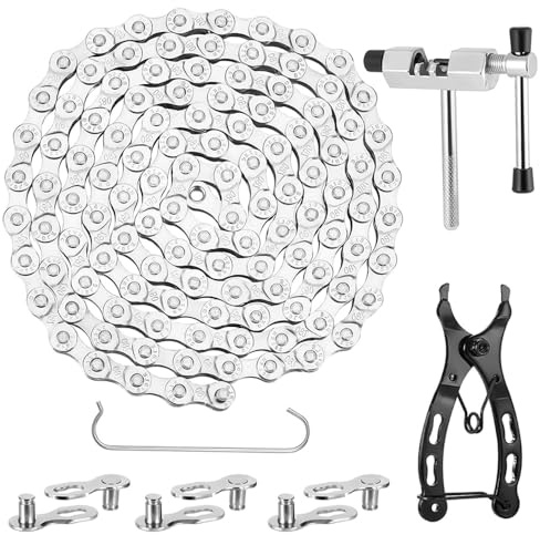 BIZOI 6/7/8-Speed Bike Chain, 1/2 x 3/32 Inch 116 Links, Mountain/Road Cycling Maintenance Tools Kit, Includes Link Plier, Cutter & Inspection Gauge, Chains Link Removal Tool With Bike Parts for Bike